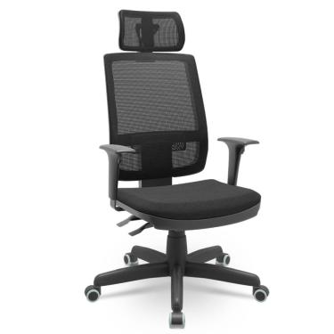 Imagem de Cadeira Presidente Brizza Poliester Preto Backsystem Apoio De Cabeça - Plaxmetal