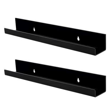 Imagem de Prateleiras flutuantes de acrílico para crianças, adesivos adesivos de janela transparentes e invisíveis, organizador de furos de parede para banheiro, quarto de menina ou menino, 35 cm (preto, conjunto com 2 peças)