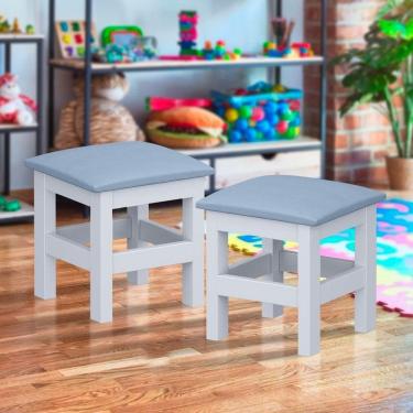 Imagem de Banqueta Para Criança 2 Unidades Branco Com Estofado Azul Viomi