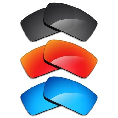 Imagem de Alphax 3 pares de lentes polarizadas de substituição para Oakley Gascan OO9014 - preto + azul + vermelho