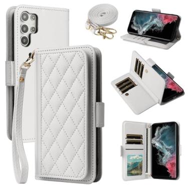 Imagem de Dibosom Capa carteira para Samsung Galaxy S24 Ultra 5G Argyle com alça de pulso/ombro compartimentos para cartões, porta-cartões, suporte minimalista, capa de celular acolchoada para S24Ultra 24S S 24