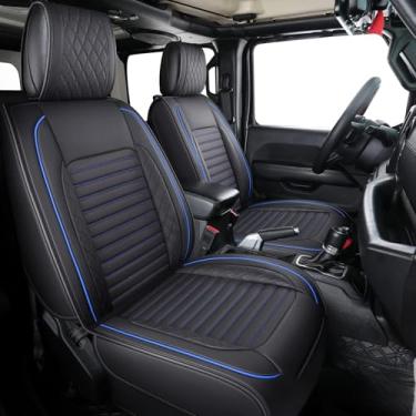 Imagem de Aierxuan Capas de assento compatíveis com Jeep Wrangler 2007-2025 4 portas JK JL Rubicon EcoDiesel Unlimited Altitude Luminator Concept Caminhonete impermeável couro assento completo almofadas de