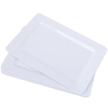 Imagem de Travessas de servir para aperitivos, vegetais, charcutaria, sobremesa, 4 bandejas brancas para servir para festas e entretenimento, pratos retangulares grandes inquebráveis e reutilizáveis, conjunto
