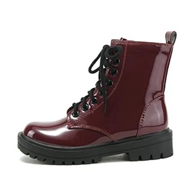 Imagem de Soda FIRM – Bota de cano curto com cadarço e zíper lateral, Patente de vinho, 36