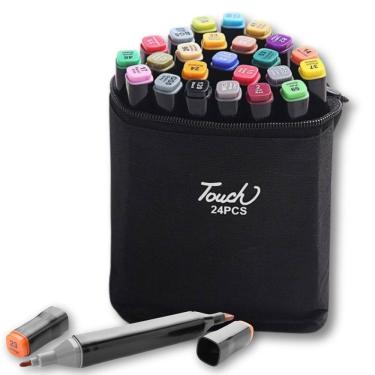 Imagem de Kit Marcadores Permanente Canetinhas Ponta Dupla Estojo 24 Cores