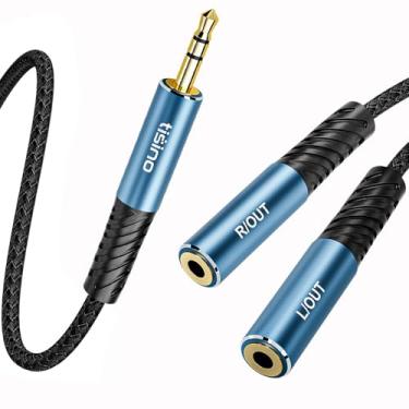 Imagem de Tisino Divisor de fone de ouvido 3,5 mm (0,5 m/1,6 pés), divisor auxiliar 2 fêmeas para 1 macho, cabo adaptador de áudio TRS de 3,5 mm compatível com PS4/5, Xbox, Nintendo Switch, fones de ouvido para