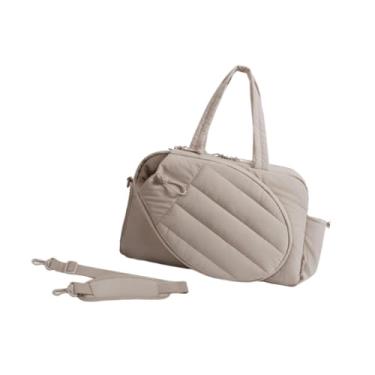 Imagem de simhoa Bolsa de tênis feminina, comporta 2 raquetes com compartimento para sapatos, bolsa esportiva para pernoite e fim de semana, de viagem, Marrom