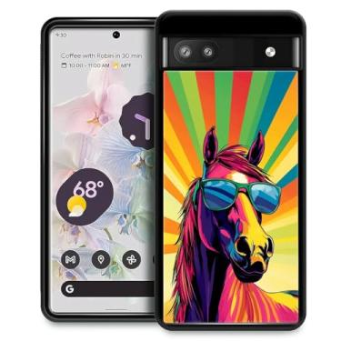 Imagem de CARLOCA Compatível com o Google Pixel 6A Capa Design para Meninas À Prova de Choque Antiarranhões Capa Traseira Rígida PC Estética Padrão Moda Óculos de Sol Legal Cavalo Colorido Desenho