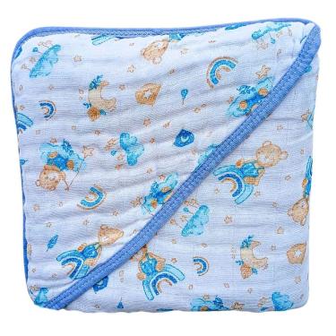 Imagem de Toalha de Banho Bebe Fralda Soft com Capuz 100% Algodão Enxoval Menino Grossa 3 camadas Enxoval