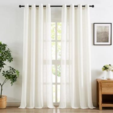 Imagem de Cortinas semitransparentes brancas de linho para sala de estar 132 x 213 cm cortina de janela longa com filtro de luz para quarto, 2 painéis, ilhós