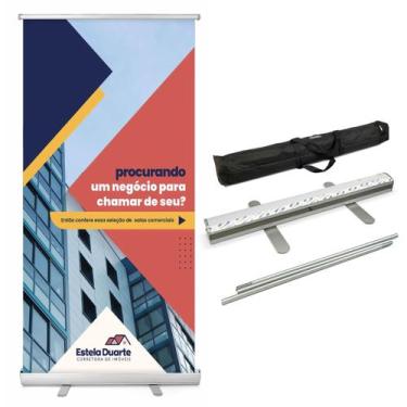 Imagem de Porta Banner Rollup Suporte Estrutura Retrátil 80x200cm com Bolsa para
