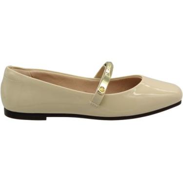 Imagem de Sapatilha Beira Rio Verniz Bico Quadrado Adorno Feminina, Creme, 38