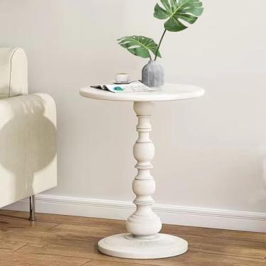 Imagem de Pedestal mesa lateral de metal branco, mesa de centro de sofá, bandeja de TV pequena para sofá na sala de estar e quarto, a mini mesa de centro é leve e conveniente de mover, 51 cm (A) x 35 cm (L)