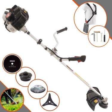Imagem de Roçadeira Podador de Grama Kawashima KW43LE À Gasolina 2T 43cc 1,7HP Completa Com Carretel de Nylon + Faca 3 Pontas + Faca 80 Dentes + Escova de Aço
