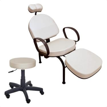 Imagem de Kit Cadeira + Mocho Maquiagem Estética Designer Unha For-ty (Estofado Pérola Facto Estrutura Preta)