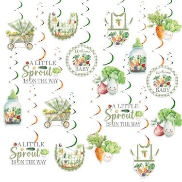 Imagem de Decorações de chá de bebê Little Sprout 24 peças A Little Sprout Is On The Way Hanging Swirls Streamer Vegetals Gênero Revelar Decorações Primavera Jardim Vegetação Fazenda Natureza Agricultores