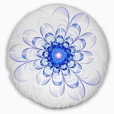 Imagem de Designart Azul Ideal Fractal Flower Design' Floral Throw Round Sala de estar, Sofá, Almofada de Alta Qualidade + Capa de Almofada Impressa em ambos os lados 40 cm
