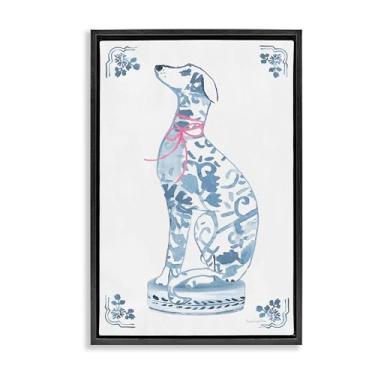 Imagem de Stupell Industries Chinoiserie Escultura de Cachorro Preto Emoldurado Tela Flutuante Design de Arte de Parede por Mercedes Lopez Charro, 25 x 17