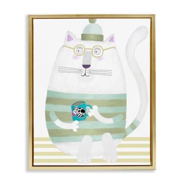 Imagem de Stupell Industries Caneca de gato com vaca em tela flutuante emoldurada dourada design de arte de parede por Carla Daly, 21 x 17