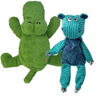 Imagem de KONG Pacote com 2 GG – Brinquedo de pelúcia macia para cães grandes – Durável, fofo e estridente – perfeito para brincar e conforto (jacaré/hipopótamo)