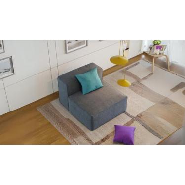 Imagem de Puff SOFÁCIL Poltrona Modular 1 Lugar Módulo Centro em Bouclé - SOFACI