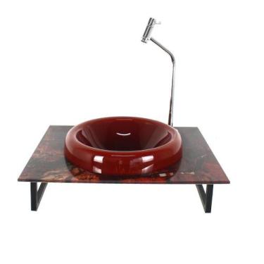 Imagem de Gabinete Vidro Banheiro 50Cm Bancada Marmorizada Marmore - Cubas E Gab