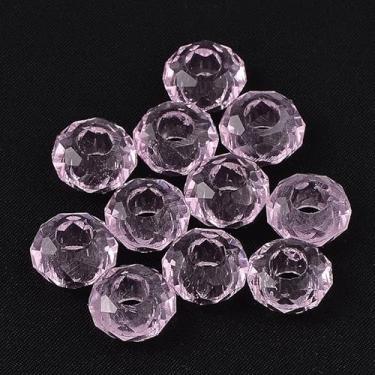 Imagem de Spritewelry 100 contas de vidro rosa com furo grande contas europeias 14 mm facetada Rondelle contas de cristal de vidro para artesanato faça você mesmo colar pulseira brinco