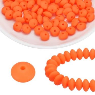 Imagem de HARFINGTON 100 contas de silicone 12 mm contas focais de borracha de lentilha a granel para canetas, chaveiro, pulseira, colar, artesanato, faça você mesmo, laranja-vermelho