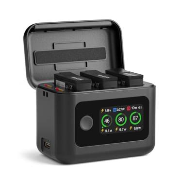 Imagem de Carregador de bateria para baterias DJI Osmo Action Osmo 360/5 pro/4/3 – Compartimento triplo com hub de carregamento rápido de 27 W para baterias DJI, descarga Power Bank de 10 W, tela LED