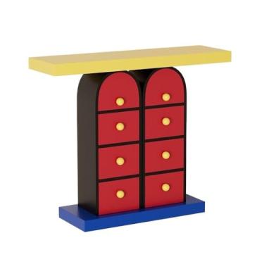Imagem de Mesa de console, mesa de entrada, mesa de destaque, mesa de sofá para sala de estar com 6 gavetas de armazenamento, 114 cm, centro de entretenimento, corredor, hall de entrada, corredor