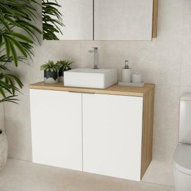 Imagem de Gabinete de Banheiro Cm Cuba 90cm Marrom Carvalho / Branco