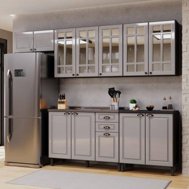 Imagem de Cozinha Completa Firenze 12 Portas 2 Gavetas com Vidro 6171.166 Cinza/Titânio - Indékes