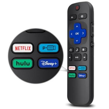 Imagem de LOUTOC Universal para controle remoto Roku, substituição para Hisense/Sharp Roku TV, controle remoto com botões de vídeo Netflix Disney+/Hulu/Prime