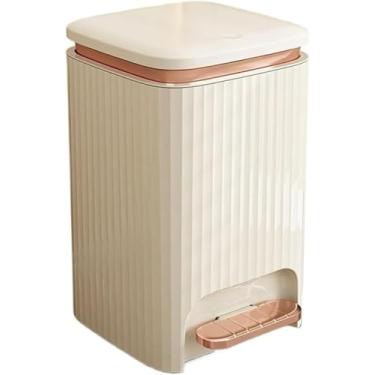 Imagem de Lixeira Lixeira De Plástico Quadrada De 9/12 Litros Com Tampa, Tampa De Abertura Dupla Pedal Lixeira Com Anel De Pressão Embutido Para Sala De Estar, Quarto, Cozinha, Banhe, Cream White+rose Gold, 12L