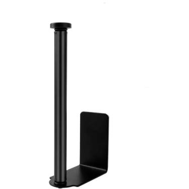 Imagem de Suporte de papel higiênico autoadesivo para rolo de papel toalha, suporte de parede para guardanapos sem furos, acessórios para cozinha e banheiro, preto, 1 peça