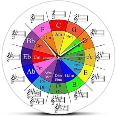 Imagem de Relógio De Parede Círculo De Quintas Teoria Musical Folha De Dicas Relógio De Parede Colorido A Roda Da Harmonia Teoria Musical Equações Músicos Relógio De Arte
