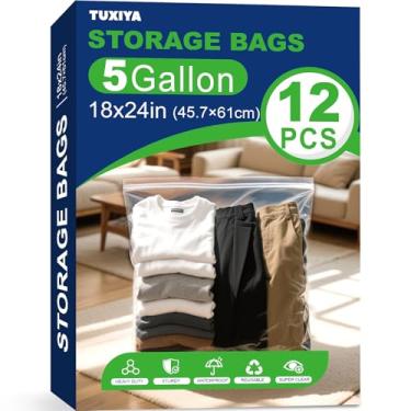 Imagem de TUXIYA Pacote com 12 sacos grandes de 5 galões com zíper para armazenamento de 45 x 61 cm, grandes bolsas transparentes com zíper reutilizáveis para roupas, viagens, mudança e armazenamento no freezer