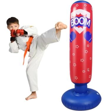 Imagem de Saco de pancadas de 122 cm para crianças, saco de boxe livre para crianças, boneco inflável, saco de pancadas inflável, saco de boxe antiestresse para crianças. 120 cm, vermelho.
