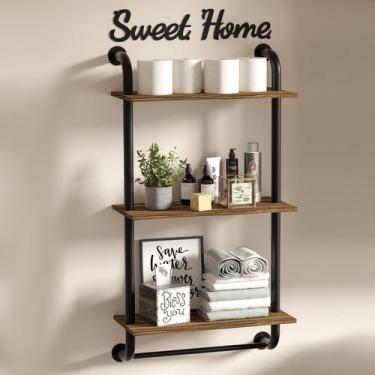 Imagem de Prateleiras de banheiro de madeira rústica de 3 camadas de Tinpin mont