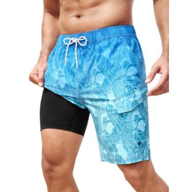 Imagem de Calções de banho SILKWORLD para homens, forrados por compressão, peque