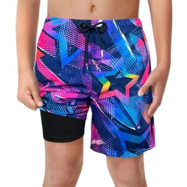 Imagem de Calções de banho LUCOWEE Boys Fuchsia Stars com shorts macios tamanho 