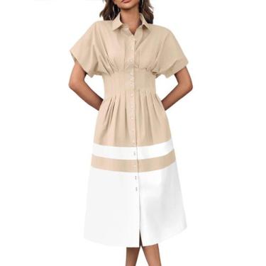 Imagem de Vestido de camiseta Wenrine Summer feminino com decote em V e algodão