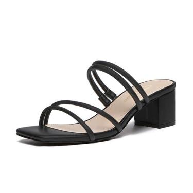 Imagem de Sandálias Athlefit femininas de salto grosso pretas tamanho 8