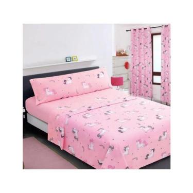 Imagem de Conjunto de cortinas e conjunto de lençóis 1.5 Unicorn para quarto inf