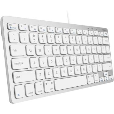 Imagem de Macally Teclado Pequeno com Fio USB 78 Teclas Interruptor de Tesoura Compatível com Mac e Windows Plug and Play Alumínio