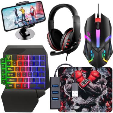 Imagem de Kit Mobilador Gamer Com Headset e Microfone Teclado Single hand Mouse 1600dpi Hub 3.0 (Vermelho)