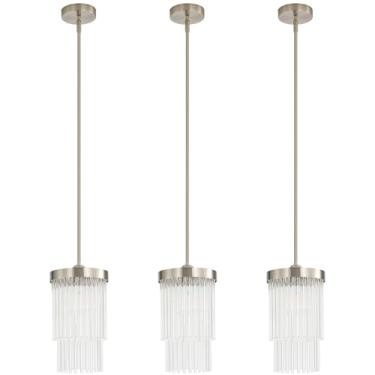 Imagem de Luminária pendente moderna para ilha de cozinha, luminárias de cristal de cristal de níquel escovado de luxo, mini luzes sobre ilha para sala de jantar, hall de entrada, pia, corredor, pacote com 3