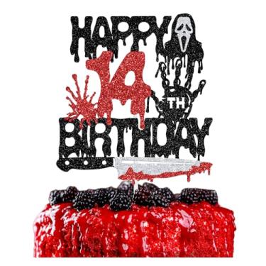 Imagem de Killer Happy 14th Birthday Cake Topper, Halloween Zombie Vampire Bloody Friday Birthday Decor, Halloween Knife Horror Movie14 Years Old Birthday Party Decorations Supplies