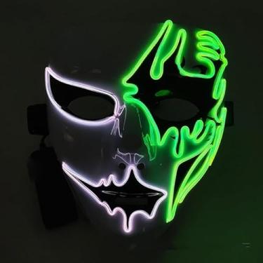 Imagem de SHANJIA Máscara de Halloween, máscara iluminada, crânio assustador com iluminação LED para festival de Halloween, cosplay, baile de máscaras, festa de carnaval (estilo 18)