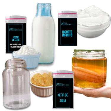 Imagem de Scoby Kombucha + Kefir De Leite Ganhe Kefir De Água + Iogurte + Vidro 500ml Com Tampa